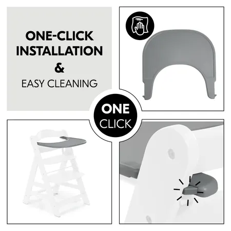 One-click fixation on highchair and easy cleaning