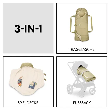 3-in-1 Tragetasche, Fußsack und Spieldecke