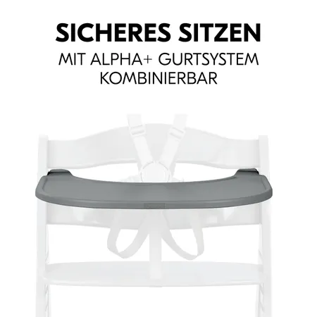 Sicheres Sitzen mit Essbrett und Gurtsystem