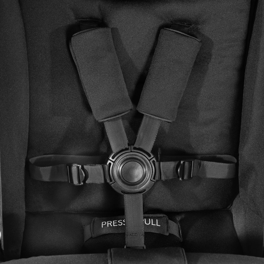 Safely strapped in with the 5-point harness