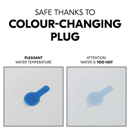 Safe temperature thanks to colour-changing plug