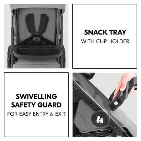 Swivelling protective bar with snack tray