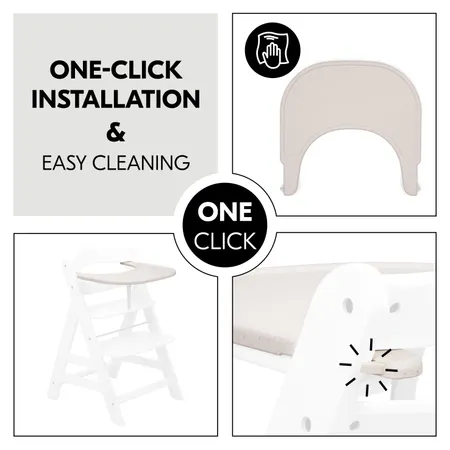 One-click fixation on highchair and easy cleaning