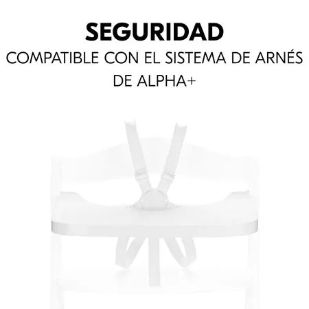 Sentarse de forma segura con la bandeja y el arnés