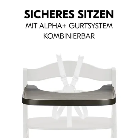 Sicheres Sitzen mit Essbrett und Gurtsystem