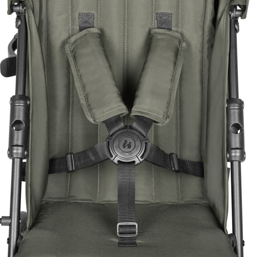 Safely strapped in with the 5-point harness