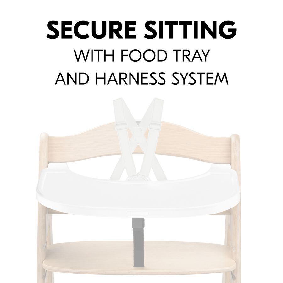 Safe seating position with tray and harness