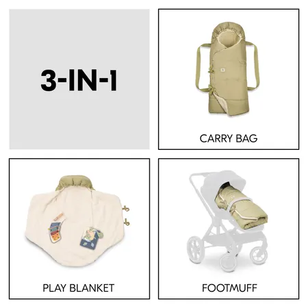 3-in-1 carry cot, footmuff and play mat