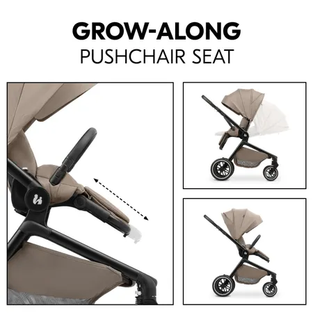Grow-along pushchair seat with two views