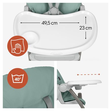 The XL tray adapts to your child