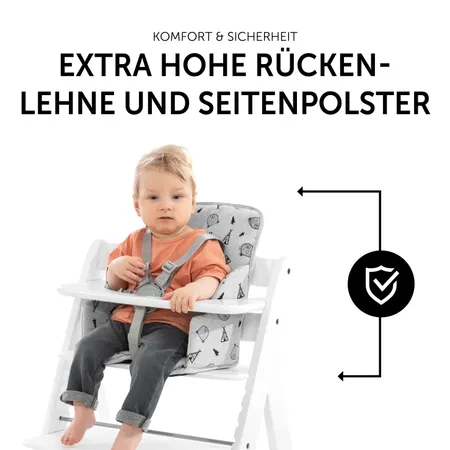 Sicher dank hoher Rückenlehne und Seitenpolsterung
