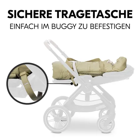 Sichere Tragetasche einfach im Buggy zu befestigen