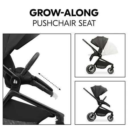 Grow-along pushchair seat with two views