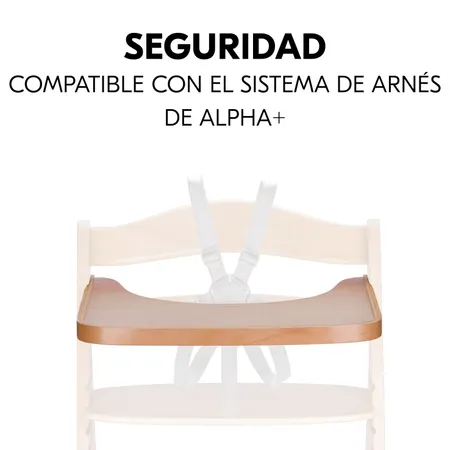 Sentarse de forma segura con la bandeja y el arnés