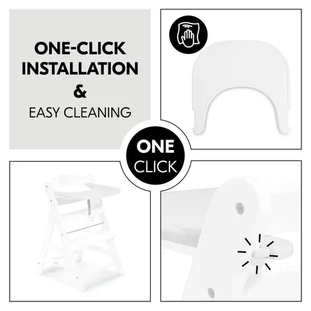 One-click fixation on highchair and easy cleaning