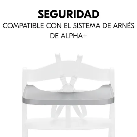 Sentarse de forma segura con la bandeja y el arnés