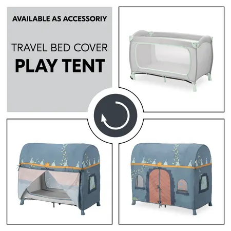 With the travel bed cover for the play tent