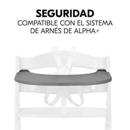 Sentarse de forma segura con la bandeja y el arnés