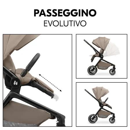 Passeggino evolutivo con due direzioni di marcia