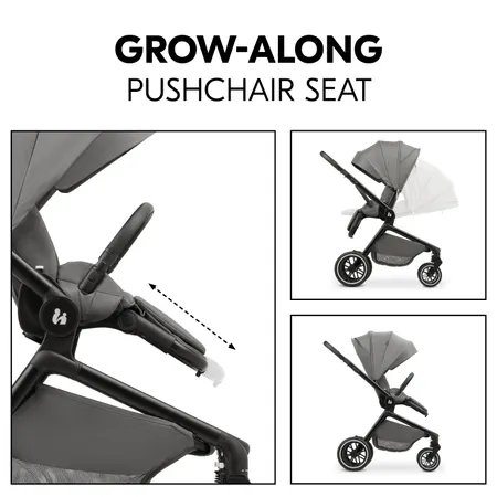 Grow-along pushchair seat with two views