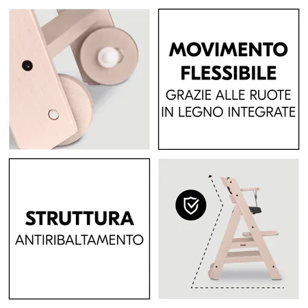 Struttura robusta con ruote in legno integrate