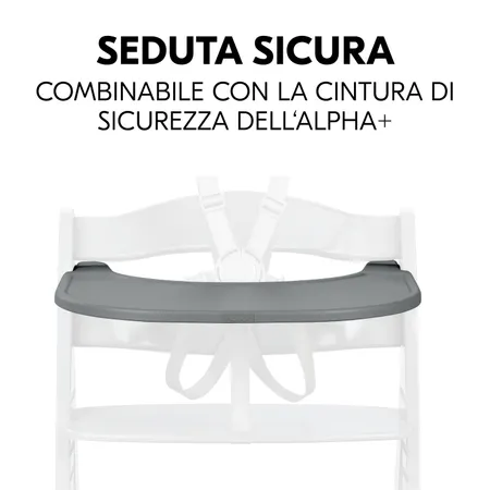 Seduta sicura con vassoio e cinture di sicurezza