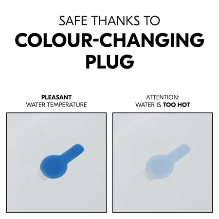 Safe temperature thanks to colour-changing plug