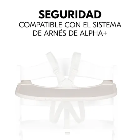 Sentarse de forma segura con la bandeja y el arnés