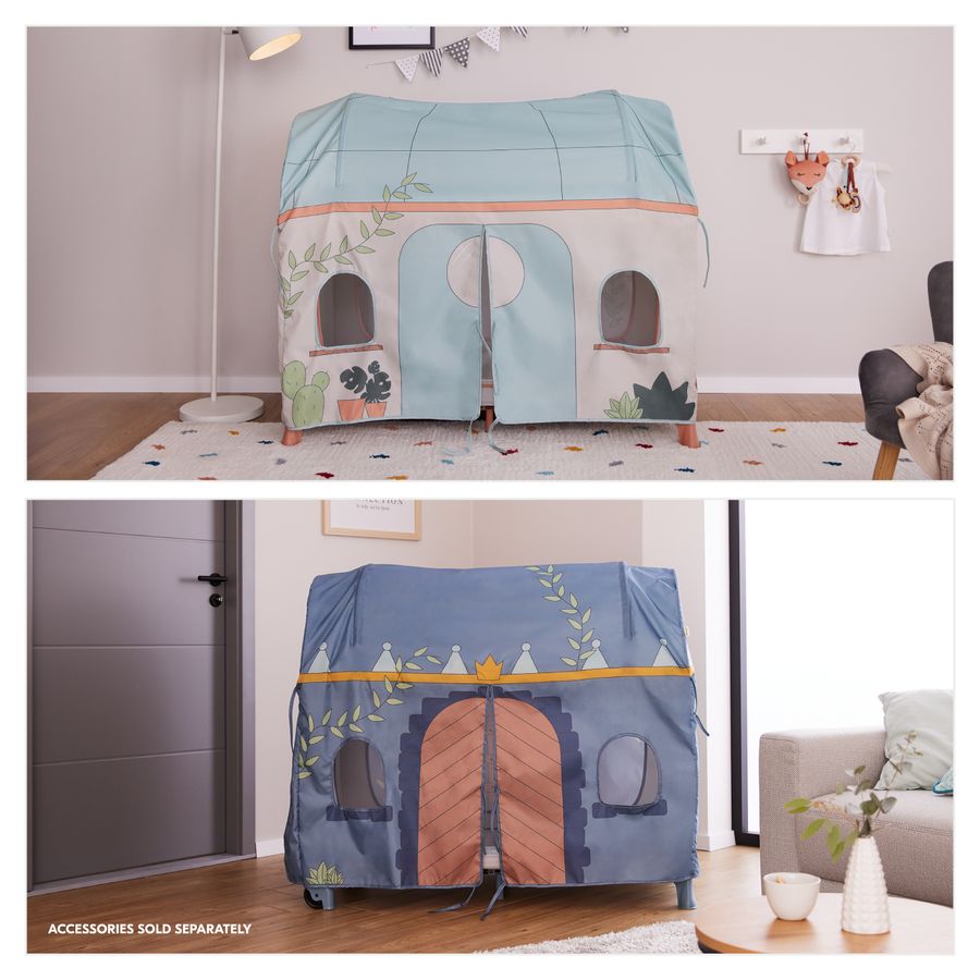 Turn it into a play tent with the travel bed cover