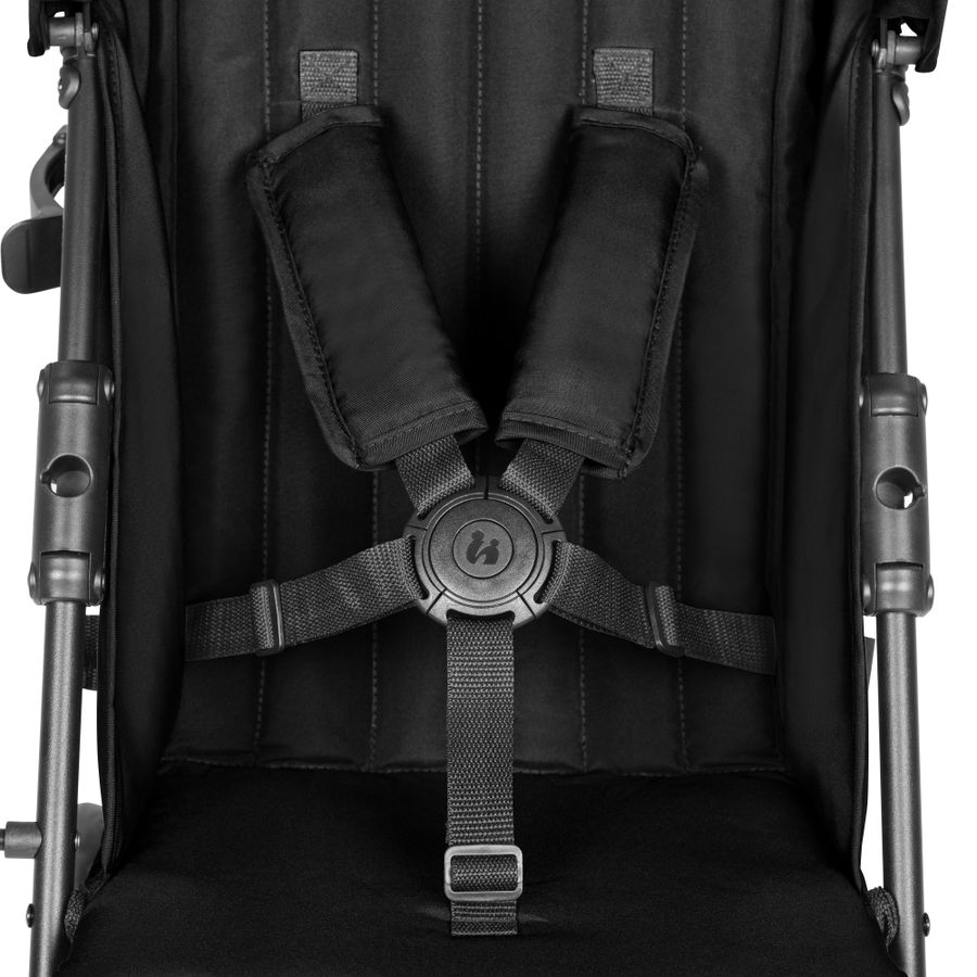 Safely strapped in with the 5-point harness